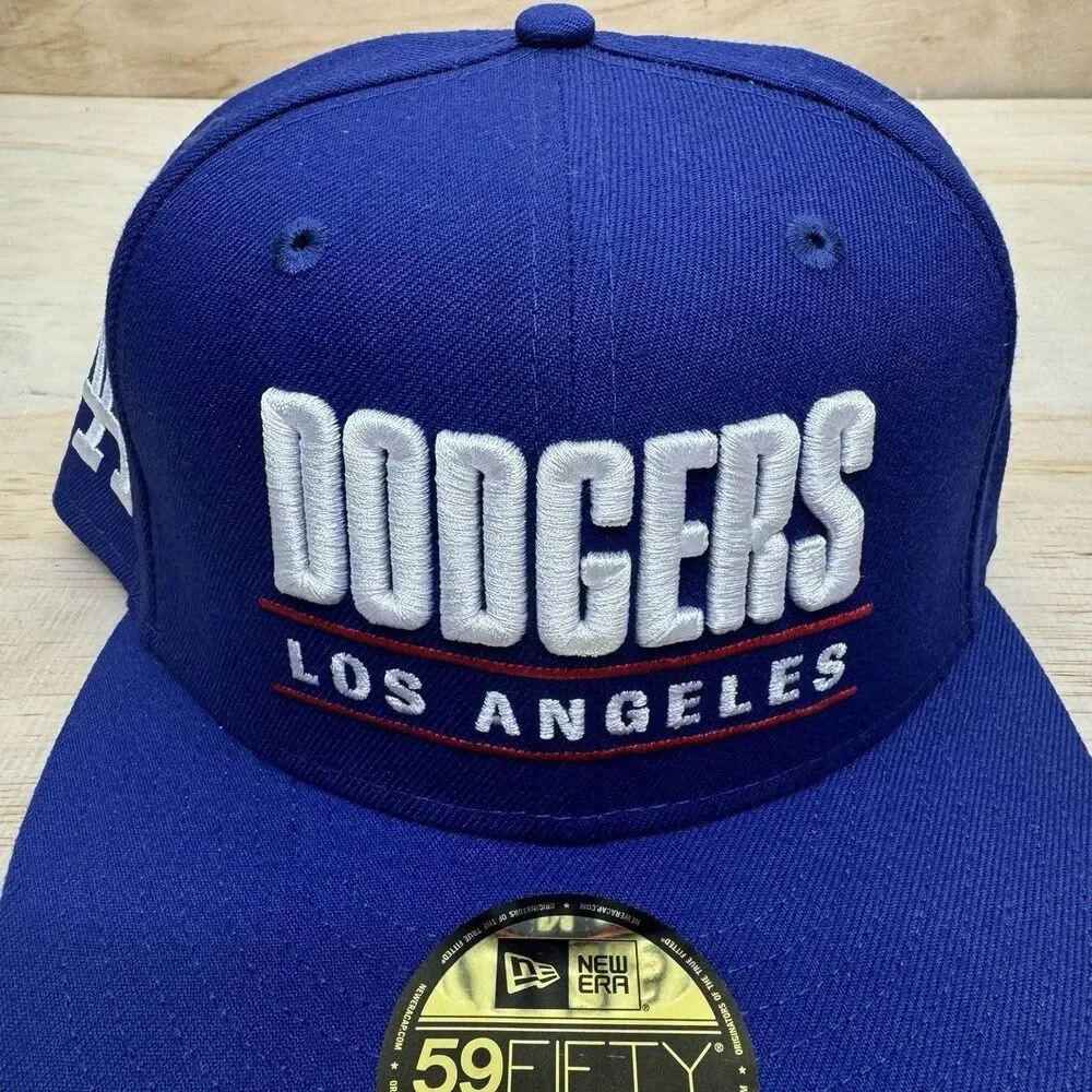 NEW Los Angeles Dodgers New Era 59Fifty Stacked Logo Fitted Cap Hat Blue 7 3/8